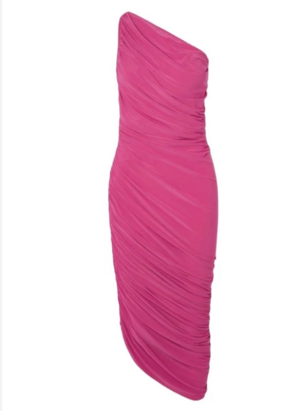 NWT Sz XS Norma Kamali Fuchsia One-Shoulder Ruched Dress